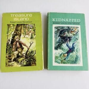 Set 2- Robert Louis Stevenson Kidnapped TREASURE ISLAND 1954 Book Club Edition